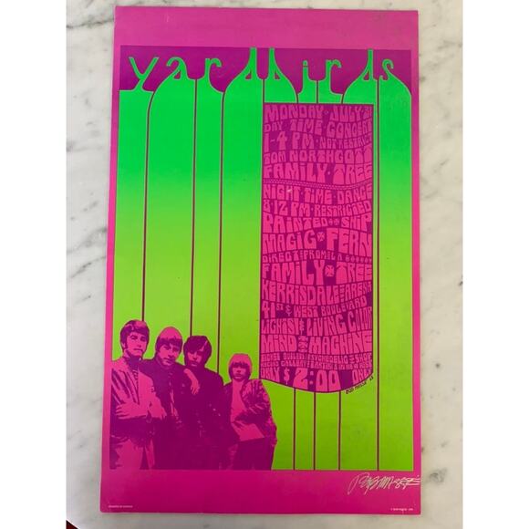 Vintage The Yard Birds Signed Bob Masse Poster